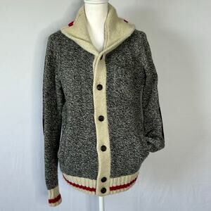 Roots Cabin Shawl Collar Cardigan Wool Blend Elbow Patch Canada Womens L